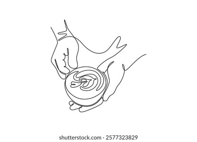 Barista making coffee concept. Single line draw design vector graphic illustration.