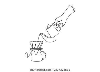 Barista making coffee concept. Single line draw design vector graphic illustration.