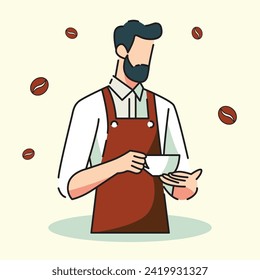 Barista is making coffee flat design vector illustration