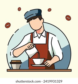Barista is making coffee flat design vector illustration