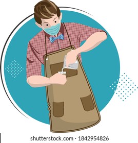 barista making coffee on blue circle background, vector, isolated, coffee shop 