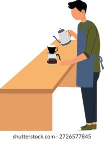 Barista Haciendo Verter Sobre El Café – Ilustración De Elaboración Manual