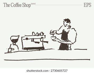 Barista Making Pour Over Coffee Sketch Illustration
