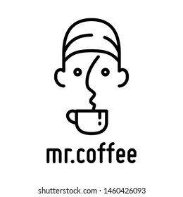 A barista man with a cap coffee logo design template. Creatvity idea.Coffee logo. - Vector.