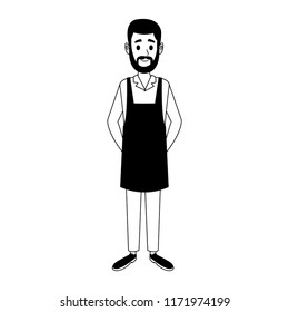 Barista man cartoon in black and white