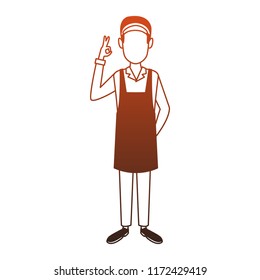 Barista man cartoon orange lines