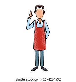 Barista man cartoon scribble