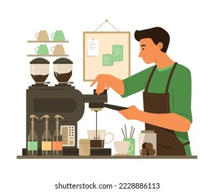 Barista Man Making Coffee in Cafe