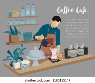 Barista  man making coffee on counter coffee