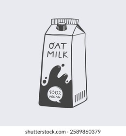 Barista oat milk in carton box. Hand drawn sketch style. Vector illustration