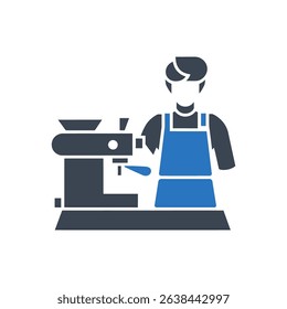 A barista operating an espresso machine icon.