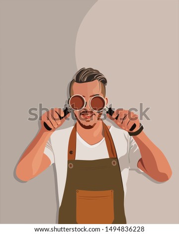 The Barista playing with his coffee machine