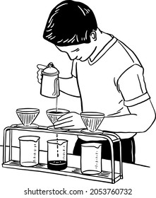 Barista pouring water Hand drip coffee Slow bar Cafe Coffee shop Hand drawn line art illustration vector