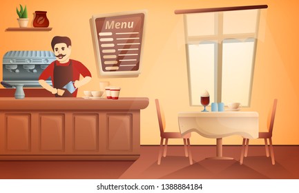 Barista restaurant concept banner. Cartoon illustration of barista restaurant vector concept banner for web design
