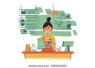 Barista Serving Coffee Vecotr Illustration