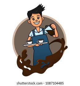 Barista Serving a Cup of Coffee Cartoon Vector