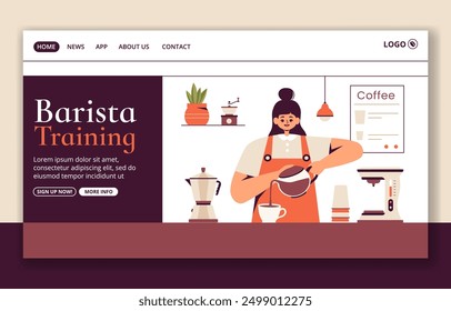 Barista Social Media Landing Page Cartoon Hand Drawn Templates Background Illustration