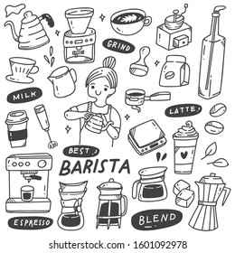 Barista and Various Related Object in Doodle Style