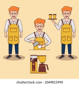 Barista vector character illustration set