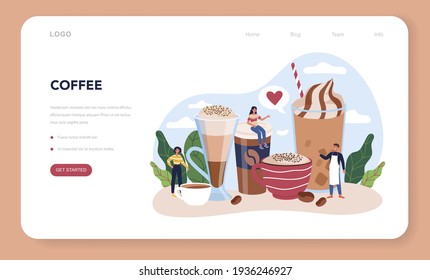 Barista web banner or landing page. Bartender making a cup of hot coffe.