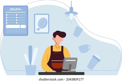 Barista Work As Cashier Vector Illustration