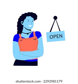 barista working woman flat design
