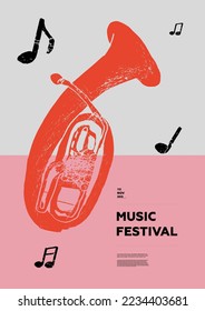 Baritone horn. Music festival poster. Wind musical instruments. Competition.  A set of vector illustrations. Minimalistic design. Banner, flyer, cover, print.