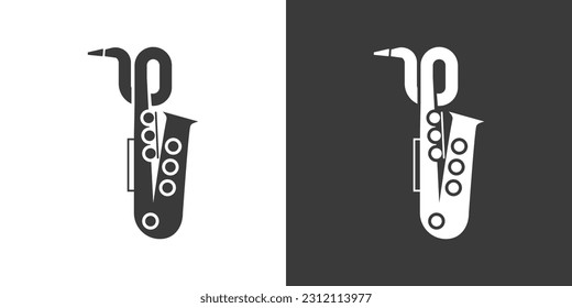 Baritone saxophone flat web icon. Saxophone logo design. Brass instrument simple baritone saxophone sign silhouette icon. Saxophone solid black icon vector design. Musical instruments concept