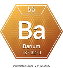 Barium (Ba) (056) Alkaline Earth Metal - Fundamental Chemical Element, Periodic Table in Chemistry Symbol, Name, Atomic Mass, Number, Chemistry Hexagon Logo Icon Design, White Background