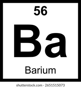 Bário (Ba) tabela periódica de elementos azulejo. Ícone com número atômico 56. Metal alcalino terroso usado em imagens médicas e fogos de artifício verdes.
