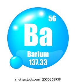 Barium icon. Ba chemical element. Atomic number 56. Mass 137.33. Blue sphere.