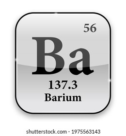 Barium symbol.Chemical element of the periodic table on a glossy white background in a silver frame.Vector illustration.