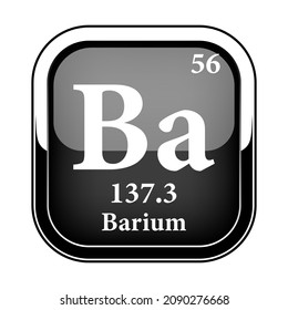 Barium symbol.Chemical element of the periodic table on a glossy black background in a silver frame.Vector illustration.