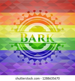 Bark emblem on mosaic background with the colors of the LGBT flag