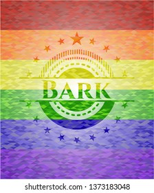 Bark emblem on mosaic background with the colors of the LGBT flag