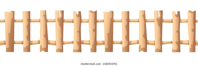 Bark fence. Seamless fence. Vector clipart isolated on white background.