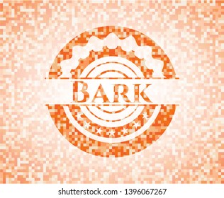 Bark orange tile background illustration. Square geometric mosaic seamless pattern with emblem inside.