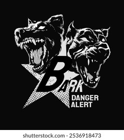 bark slogan with danger black dogs barking vector illustration on black background