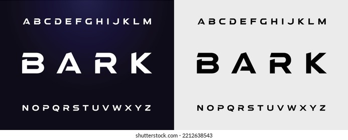 BARK Sports minimal tech font letter set. Luxury vector typeface for company. Modern gaming fonts logo design.