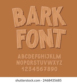 Bark Textured Cartoon Font. Wooden Alphabet. Natural Wood Typography.