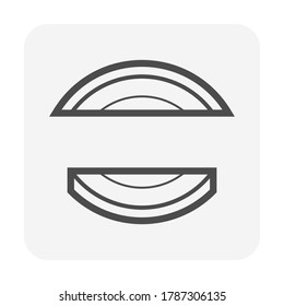 Bark wood vector icon in cross section view. Tree or timber after cut, slice, split in sawmill process. Material from nature sawn to bark for woodworking, construction and fuel of firewood stove.
