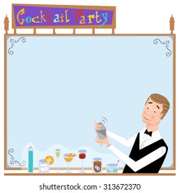 Barkeeper with cocktail shaker in front of a mirror (Fifties retro style - empty space for your text)