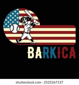 Barkica Baseball Dog American Flag Camiseta divertida