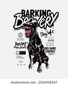 barking bravery slogan with roiweiler dog barking vector illustration