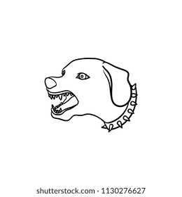 Barking Dog With Open Jaws Hand Drawn Outline Doodle Icon. Vicious Dog As Security Animal And Aggression Concept. Vector Sketch Illustration For Print, Mobile And Infographics On White Background.