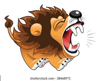 Barking lion. Funny cartoon and vector character