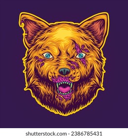 Barking nightmares spooky dog head zombie vector illustrations for your work logo, merchandise t-shirt, stickers and label designs, poster, greeting cards advertising business company or brands