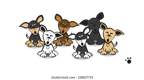 Barking puppies, hand drawn 