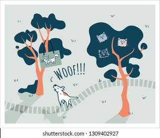 Barking up the wrong tree illustration of proverb, idiom