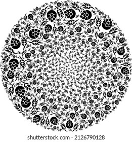 Barley beer icons are united into round group. Barley beer icon round mosaic. Abstract round globula mosaic is combined from barley beer icons.